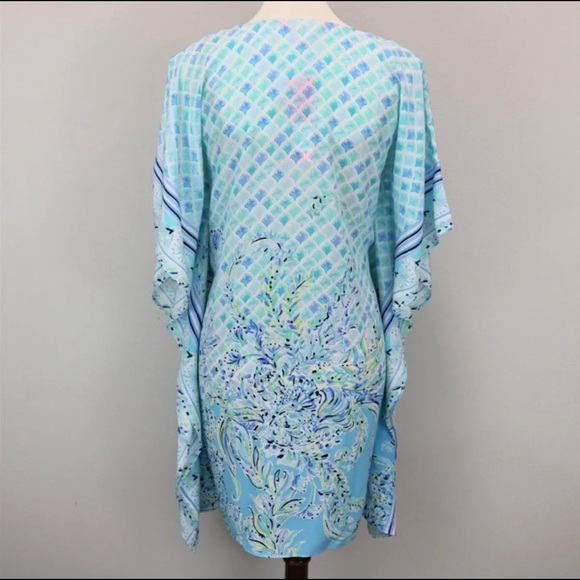 NWT Lilly Pulitzer LindaMarie silk caftan Dress size S/M Bondi Blue scuba doo - Picture 7 of 8